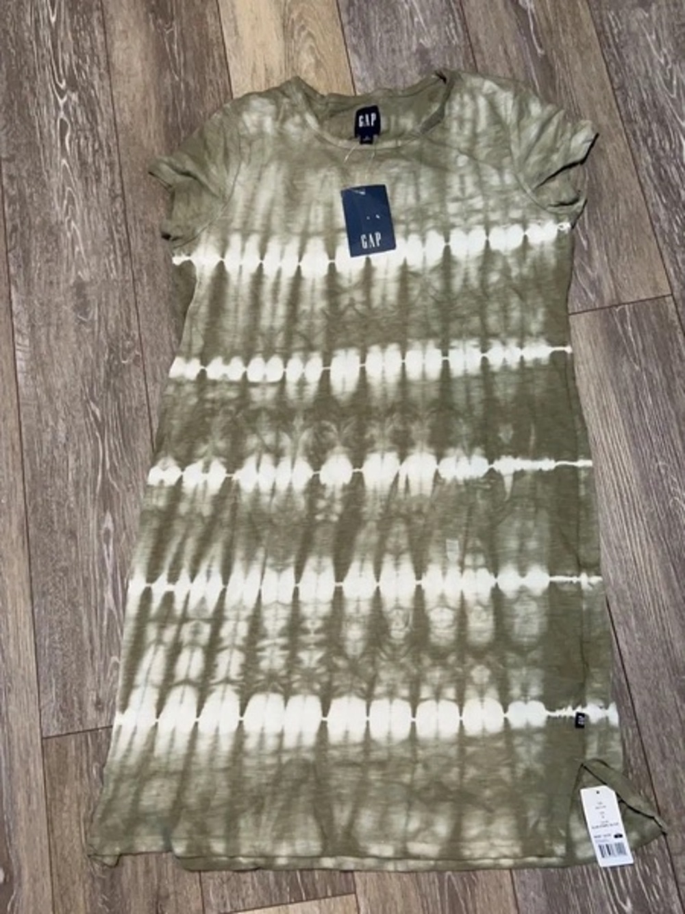 GAP Olive Green & White Tie-Dye Tee Dress